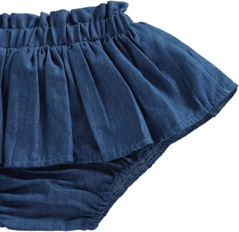 Licupiee Baby Girls Denim Skorts Solid Color Pleated Shorts Summer Fall Clothes Layered Ruffle Skirts Bottoms - Image 4